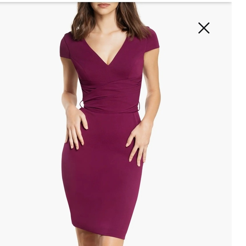 Dress‎ The Population Dana Magenta V-Neck Cap Sleeve Tie Back Sheath Dress Large